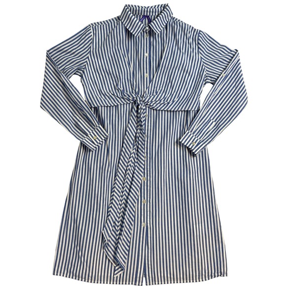Seraphine Other - Seraphine Maternity Stripe Button Down Shirt Dress Tie Front long Sleeve Sz 4